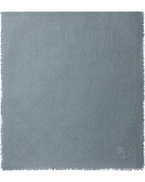 Burberry Wool-Silk Wide Check Scarf - Blue