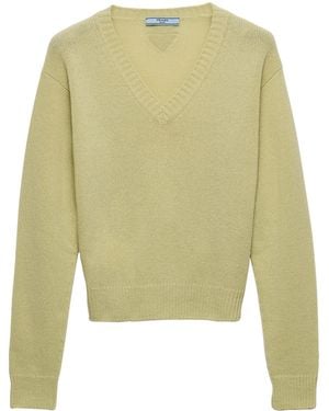 Prada Wool-Cashmere V-Neck Jumper - Green