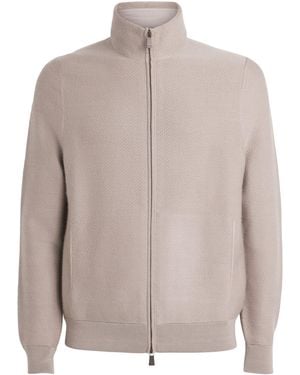 Colombo Cashmere-Wool Zip-Up Cardigan - Brown