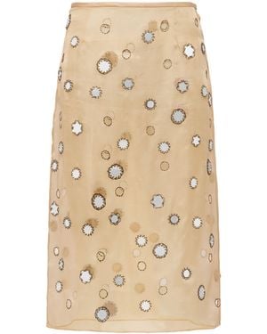 Prada Silk Embellished Mini Skirt - Natural