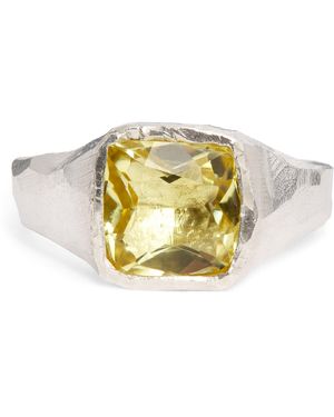 The Ouze Recycled Sterling And Lemon Quartz Signet Ring - Metallic