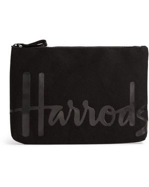 Harrods Medium Cotton Logo Pouch - Black