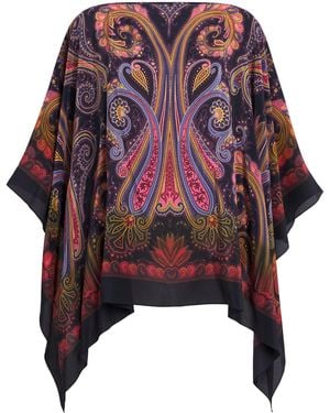 Etro Silk Paisley Poncho Blouse - Red