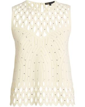 Maje Embellished Crochet Top - Natural