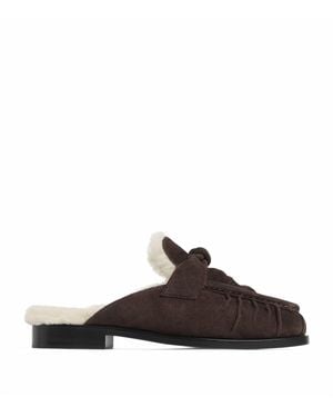 Bottega Veneta Suede-Shearling Astaire Mules - Brown