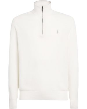 Polo Ralph Lauren Cotton Mesh Quarter-Zip Sweatshirt - White