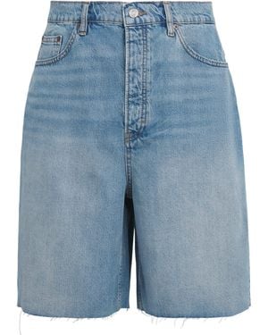 FRAME Frayed Wide-Leg Denim Shorts - Blue