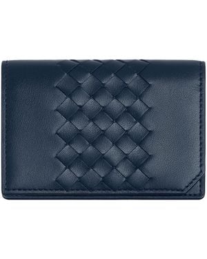 Bottega Veneta Leather Intrecciato Avenue Business Card Case - Blue