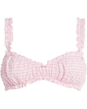Jonathan Simkhai Gingham Ruffled Bikini Top - Pink