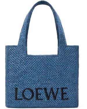 Loewe X Paula's Ibiza Medium Raffia Font Tote Bag - Blue