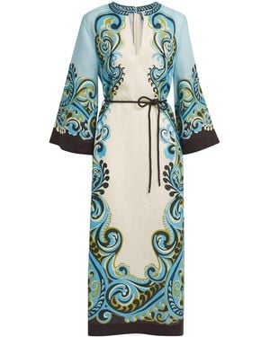 ALÉMAIS Linen Printed Natalia Maxi Dress - Blue