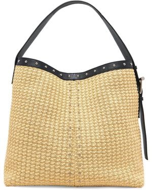 McQueen Woven T-Bar Sling Bucket Bag - Natural