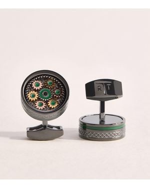 Tateossian Gunmetal Septa Gear Cufflinks - Green