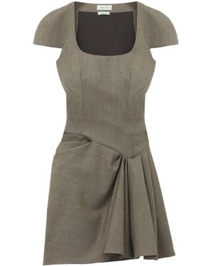 McQueen Wool Gathered Mini Dress - Gray