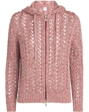 Eleventy Linen-Blend Zip-Up Hoodie - Pink