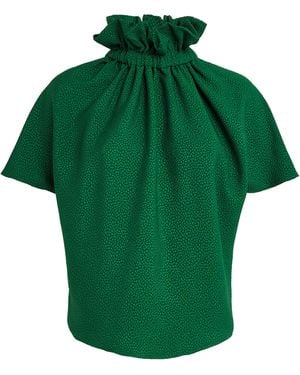 Edeline Lee Bubble Jacquard Ruff Blouse - Green