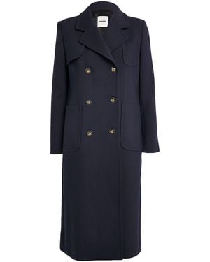 Sandro Double-Breasted Long Coat - Blue