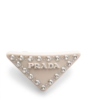 Prada Embellished Triangle Barrette Hair Clip - White