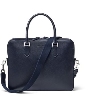 Aspinal of London Leather Mount Street Briefcase Bag - Blue