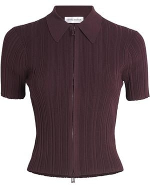 Victoria Beckham Rib-Knit Zip-Up Polo Shirt - Purple