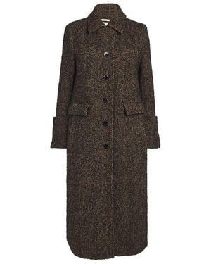 Ganni Herringbone Overcoat - Brown
