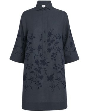 Eleventy Linen Embroidered Mini Shirt Dress - Blue