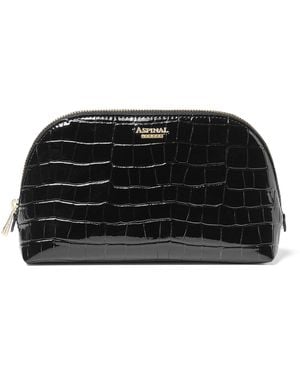 Aspinal of London Small Croc-Embossed Wash Bag - Black