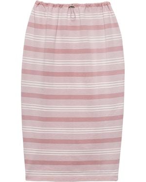 Prada Mohair-Wool Stripe Midi Skirt - Pink