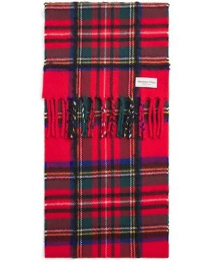 Johnstons of Elgin Cashmere-Silk Tartan Scarf - Red