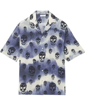 McQueen Tie-Dye Skull Hawaiian Shirt - Blue