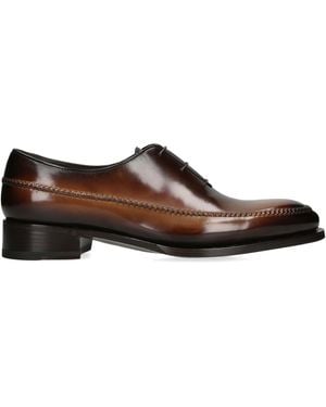 Santoni Leather Stitched Oxford Shoes - Brown