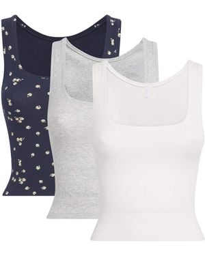 Skims Stretch-Cotton Ribbed Tank Tops - Blue