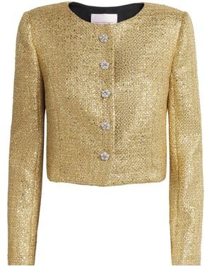 Carolina Herrera Metallic Cropped Collarless Jacket - Natural
