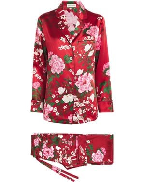 Olivia Von Halle Silk Floral Print Lila Tardieu Pajama Set - Red