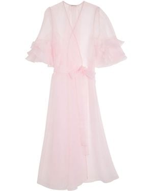 Rosamosario Silk Ruffle Long Robe - Pink