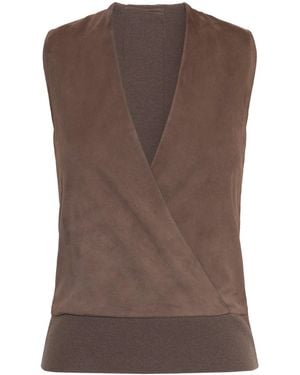 Max Mara Wool-Cashmere-Lamb Suede Sleeveless Wrap Waistcoat - Brown
