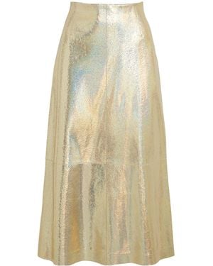Lafayette 148 New York Suede Metallic Midi Skirt - Natural