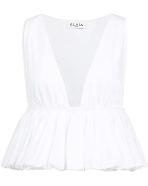Alaïa Cotton Cropped Peplum Top - White