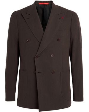 Isaia Linen Double-Breasted Blazer - Black