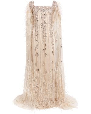 Pamella Roland Tulle Embellished Cape Gown - Natural