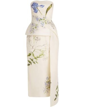 Monique Lhuillier Silk Floral Peplum Gown - White
