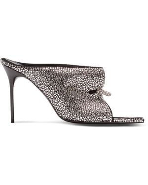 Balmain Leather Rhinestone-Embellished Pierced Heeled Mules 95 - Grey