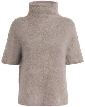 Soft Goat Brushed Cashmere Short-Sleeve Sweater - Gray