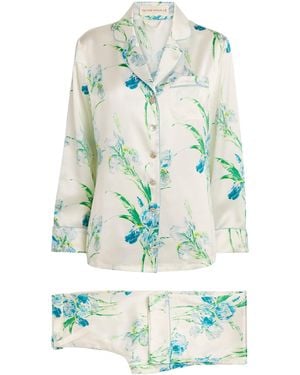 Olivia Von Halle Silk Floral Lila Asterias Pyjama Set - Green