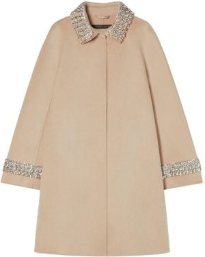 Marina Rinaldi Wool Embellished-Detail Coat - Natural