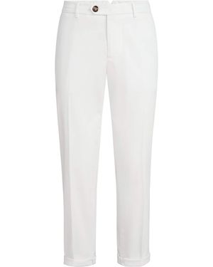 Brunello Cucinelli Garment-Dyed Cotton Gabardine Trousers - White