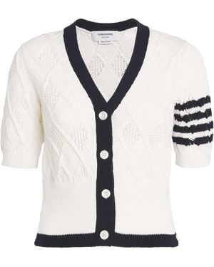 Thom Browne Argyle Pointelle Knit Cardigan - White