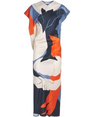 Victoria Beckham Satin Draped Midi Dress - Blue