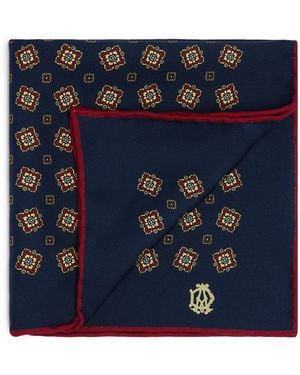 dunhill Mulberry Silk Rose Pocket Square - Blue