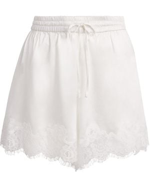 Fleur du Mal Stretch-Silk Lace-Trim Juliet Shorts - White